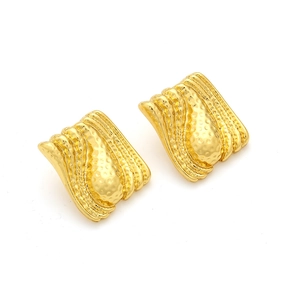 Exaggerated gold pleated geometric earrings with irregular vintage wrinkled design
