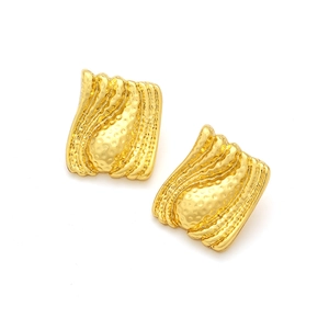 Vintage gold irregular crumpled geometric stud earrings with hammered metal texture