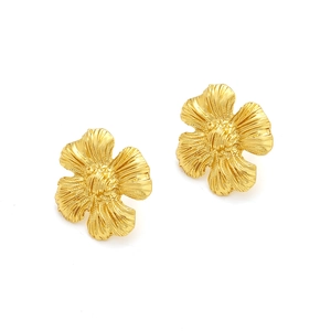 Vintage gold metal flower earrings with detailed textured petals and core details
