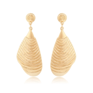 Geometric Shell Dangle Earrings Gold Textured Ripple Metal Alloy Retro Fashion For Women