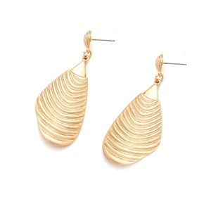Modern gold-tone drop earrings with textured ribbing and asymmetrical organic design