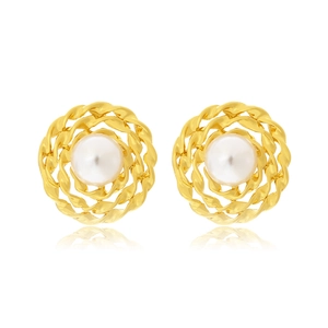 Hohle geometrische ovale Ohrringe im Retro-Stil mit Kunstperlen und goldener Textur