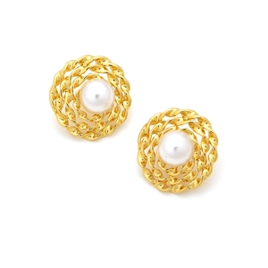 Vintage goldene hohle geometrische Ohrringe mit gewebter Textur und Perle
