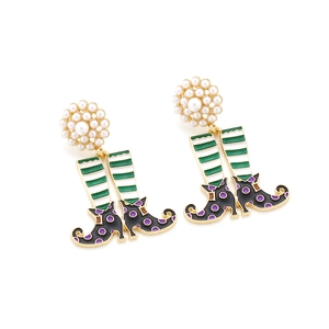 Boucles d'oreilles bottes de sorcière avec perles et rayures pour Halloween