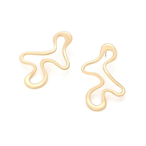 Minimalist gold geometric wavy earrings with polished metallic abstract line design