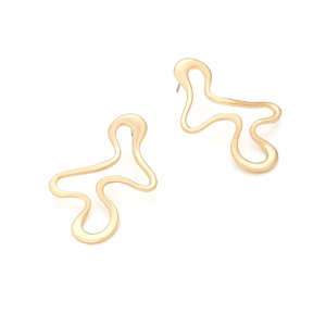 Vintage irregular hollow wave geometric metal earrings with gold textured finish