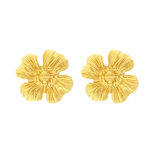 Vintage gold four-petal flower stud earrings with detailed radial texture for women