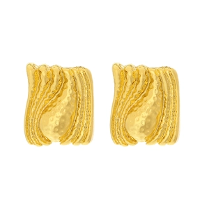 Exaggerated gold crumpled geometric alloy earrings with vintage irregular texture