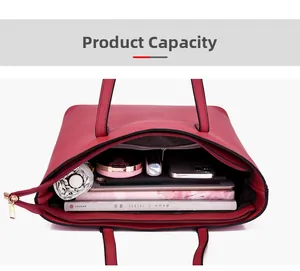 Top view of large red tote bag interior showing spacious capacity for daily items