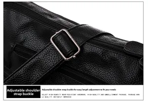 Detail of adjustable silver metal buckle on black litchi pattern leather shoulder bag