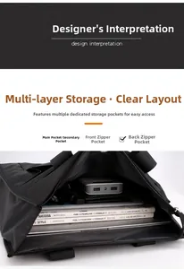 Detail view of large capacity nylon laptop bag with organized multi-compartment storage