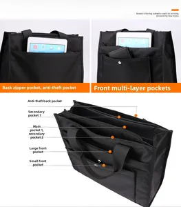 Detailed view of large capacity nylon laptop bag with multi-compartment storage design
