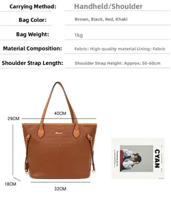 Detailed technical specifications and sizing of the crocodile pattern women's tote bag