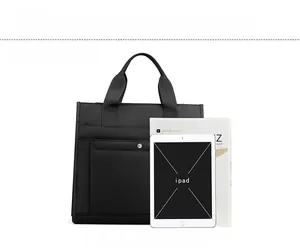 Waterproof nylon tote bag compared with iPad and A4 magazine showing large capacity