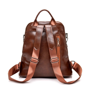 Dark brown vintage soft leather backpack for women with adjustable straps and side zipper