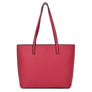 Large magenta Saffiano leather tote bag with long shoulder straps for women