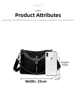 Litchi texture leather bag detail showing dimensions 25x18x10cm and daily capacity