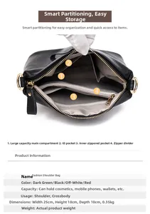 Detail view of large capacity black lychee grain leather bag with internal compartments