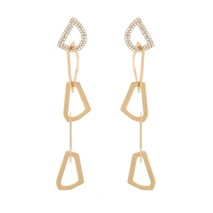 Élégantes boucles d'oreilles pendantes géométriques dorées avec cristaux et motif D