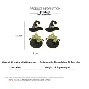 Halloween wizard hat and cauldron earrings size measurements in 5.5cm height and 3cm width