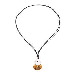 Collier Pendentif Fantôme Citrouille Halloween Émail En Alliage De Zinc Avec Corde Cirée Noire Pour Femmes