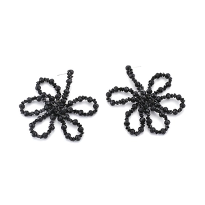 Bohemian handmade black crystal flower earrings featuring faceted beaded floral design