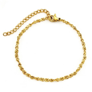 Gold stainless steel twisted chain bracelet with lobster clasp and extension link