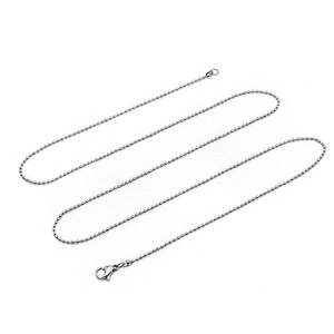 Detail of 304 stainless steel ball chain featuring a secure lobster clasp and polished finish