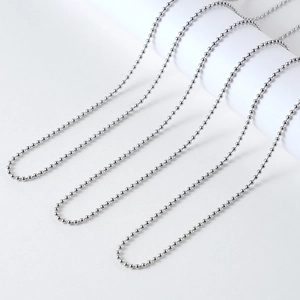 Polished 304 stainless steel ball bead necklace chains hanging on white stands