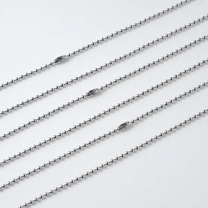 Macro view of polished 304 stainless steel ball chains with classic connector clasps