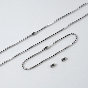 Detailed view of silver 304 stainless steel ball chain with DIY connector clasps