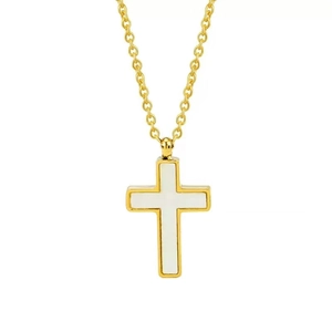 Minimalistische goldene Edelstahl-Kreuzkette mit weißer Einlage und feiner Gliederkette