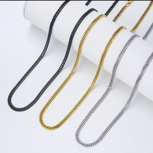Chaînes cubaines en acier inoxydable tricolore noir, or et argent avec fermoir mousqueton