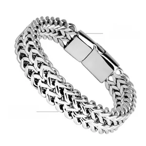 Detail showing the magnetic suction buckle on a double row titanium steel chain bracelet