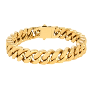 Bracelet gourmette en acier inoxydable doré poli avec fermoir boîte pour homme