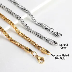 Collier chaîne à chevrons en acier inoxydable bicolore argent et plaqué or 18 carats