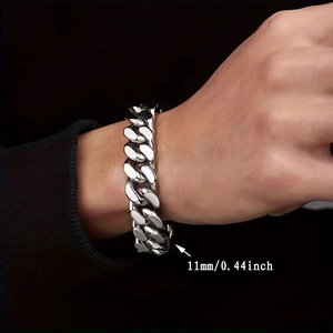 Bracelet gourmette 11mm en acier inoxydable pour hommes avec finition argentée polie