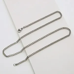 Polished stainless steel box chain necklace with lobster clasp closure in silver finish