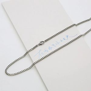 Detailed view of durable silver stainless steel box chain with secure lobster clasp