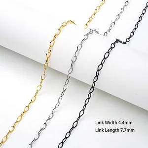 Stainless steel rhombic chain necklace in gold silver and black with 4.4mm wide links