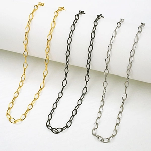 Stainless Steel Oval Link Chain Necklace Trendy Minimalist Punk Jewelry For Men Women Lobster Clasp Sweater Chain