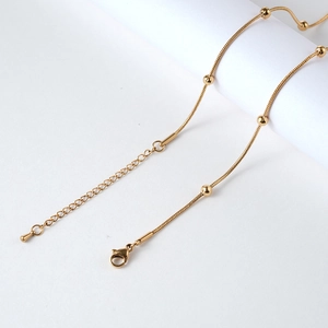Collier chaîne serpent en acier inoxydable doré poli avec perles et fermoir mousqueton