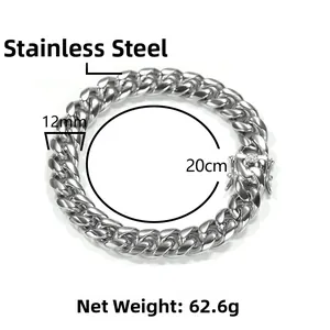 Details zum 12mm silbernen Panzerarmband aus Edelstahl mit 62,6g Gewichtsanzeige