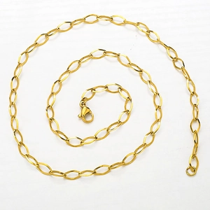Detailed view of gold-plated oval link chain necklace with secure lobster clasp closure