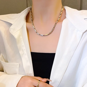 Collana a catena minimalista in acciaio inossidabile argento indossata da una modella