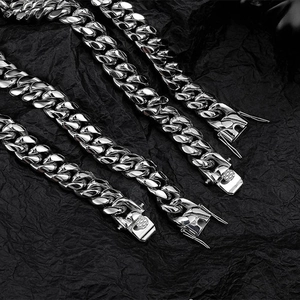 Collier gourmette en acier inoxydable poli argenté avec fermoir dragon sécurisé