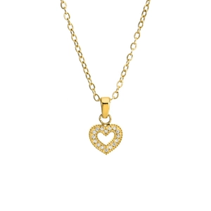 Golden heart pendant necklace with zircon pavé on a classic stainless steel chain