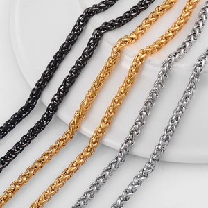 Colliers maille épi tricolores en acier inoxydable noir, or et argent pour hommes et femmes