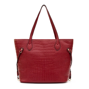 Stylish red crocodile pattern tote bag with large capacity and double shoulder straps