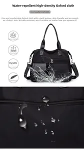 Close-up of waterproof high-density nylon fabric and multi-pocket tote bag design